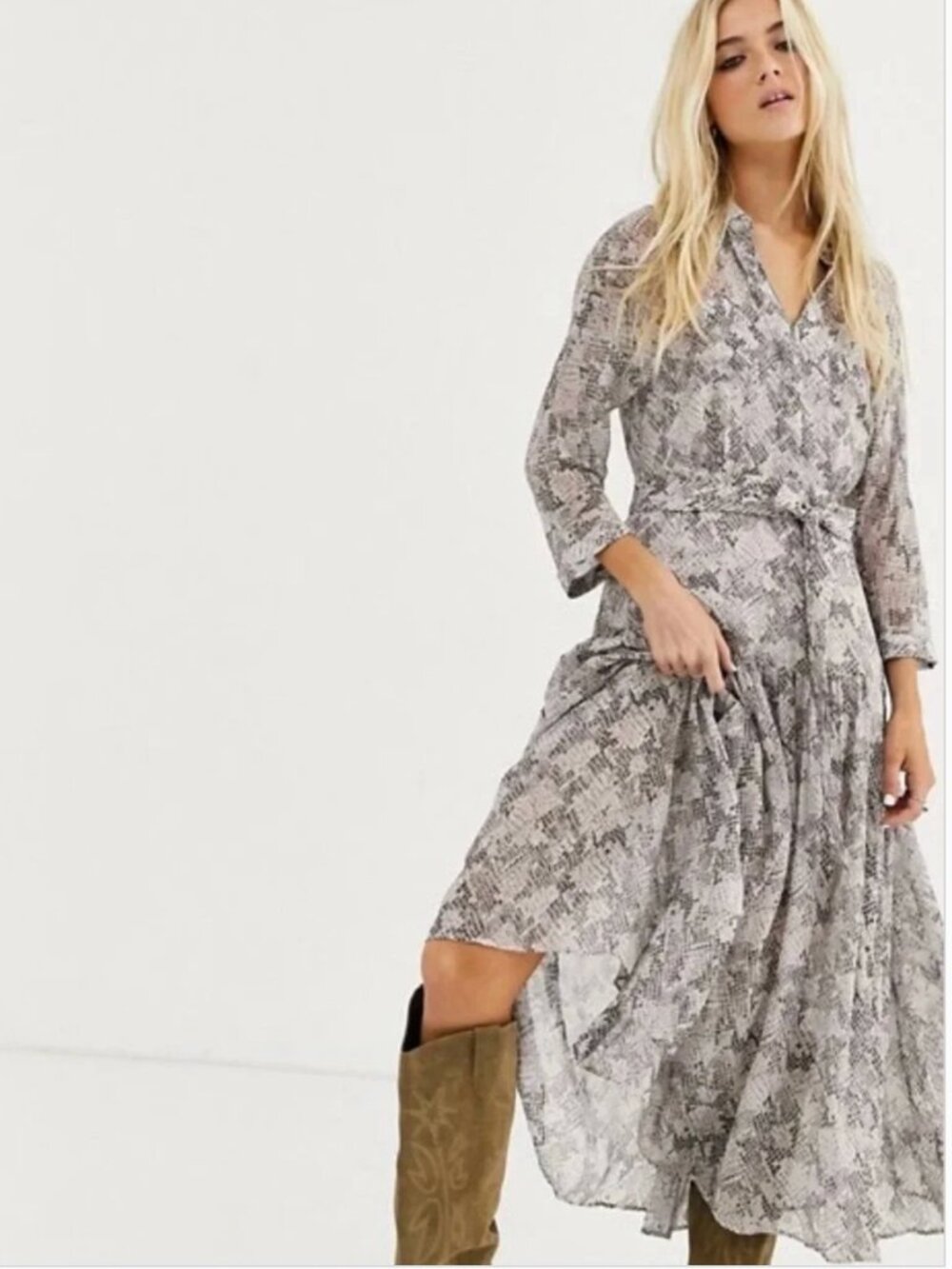 All Saints Gray Snake Print Wrap Dress